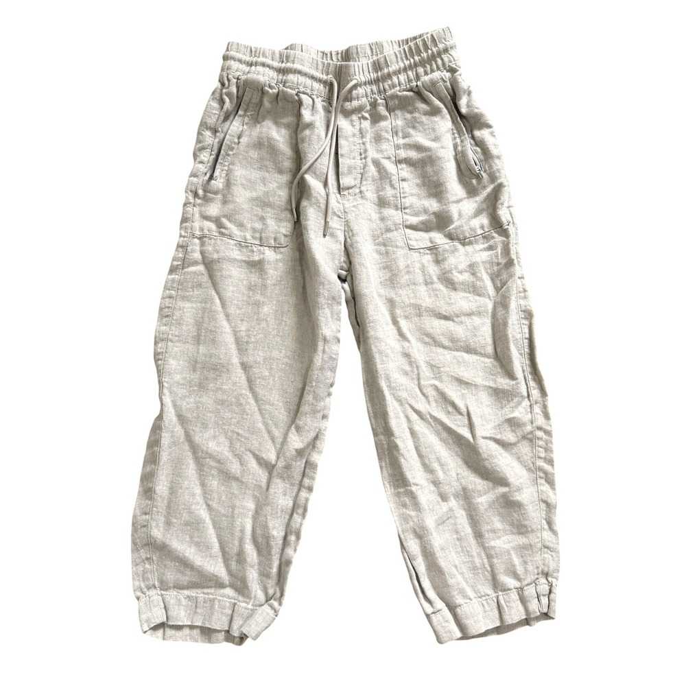Athleta Oatmeal 100% Linen Relaxed Drawstring Crop Pants Small Coastal Summer